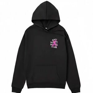 Anti Social Social Club Black Hoodie with Pink Logo